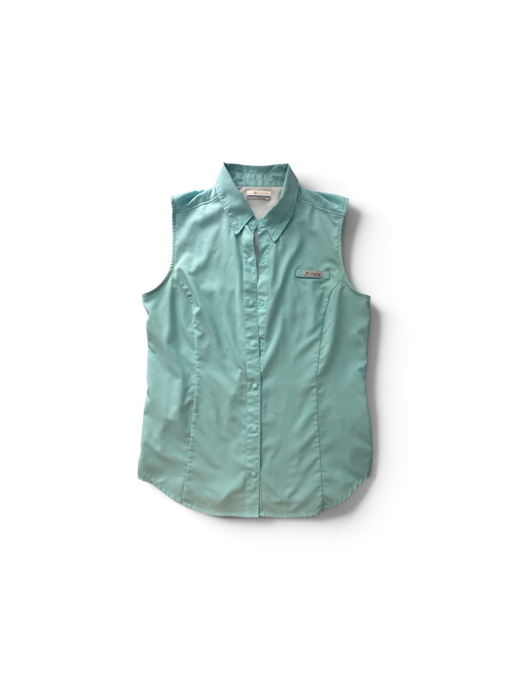 Columbia Sleeveless Button-Front Shirt in Aqua Teal size medium